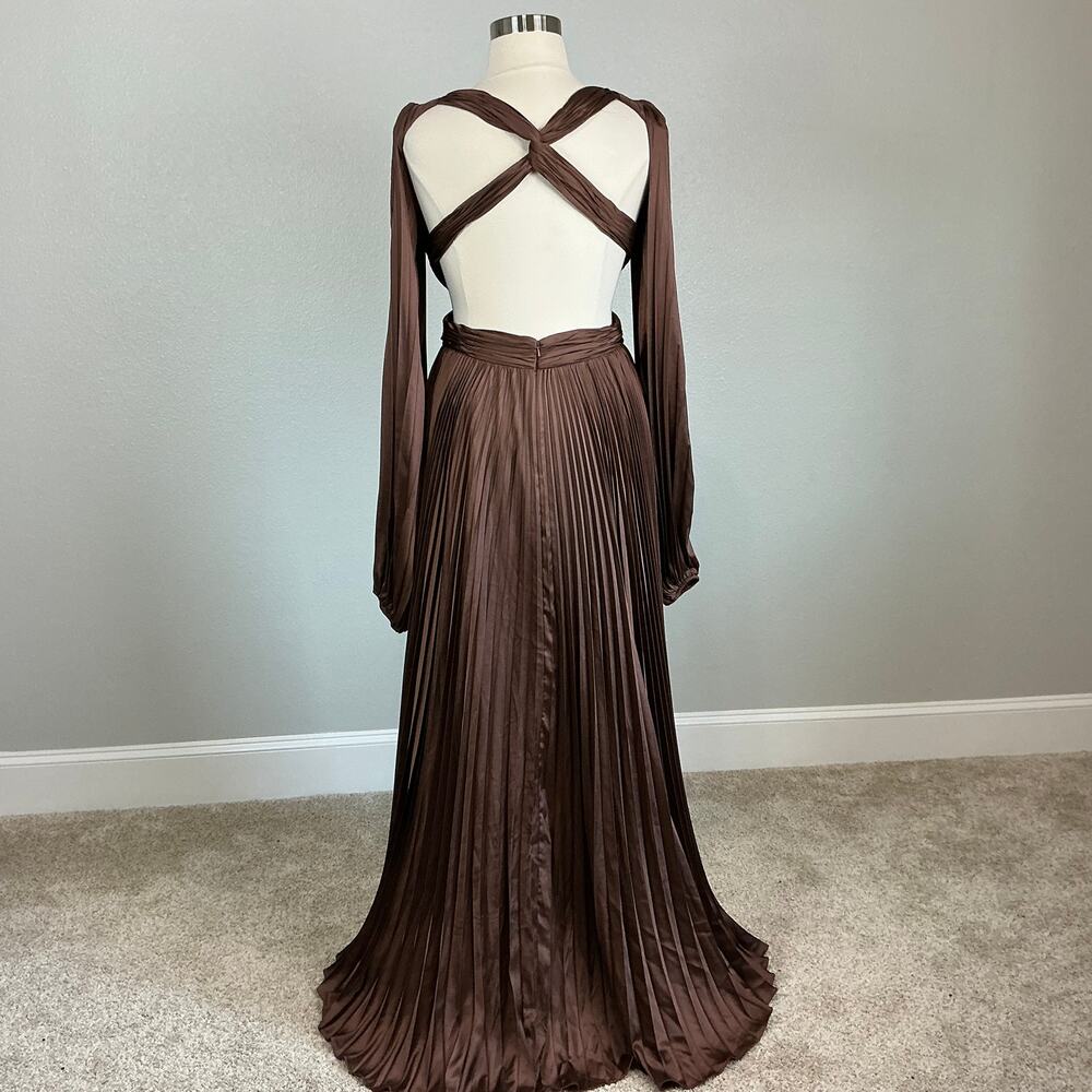 Mac Duggal 26737 Brown Evening Gown Satin Backless Long Sleeve Dress Size 12 - Picture 3 of 12